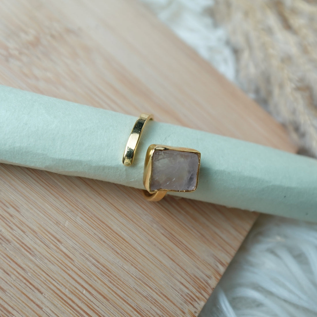 Rose Quartz Square Ring