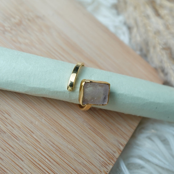 Rose Quartz Square Ring