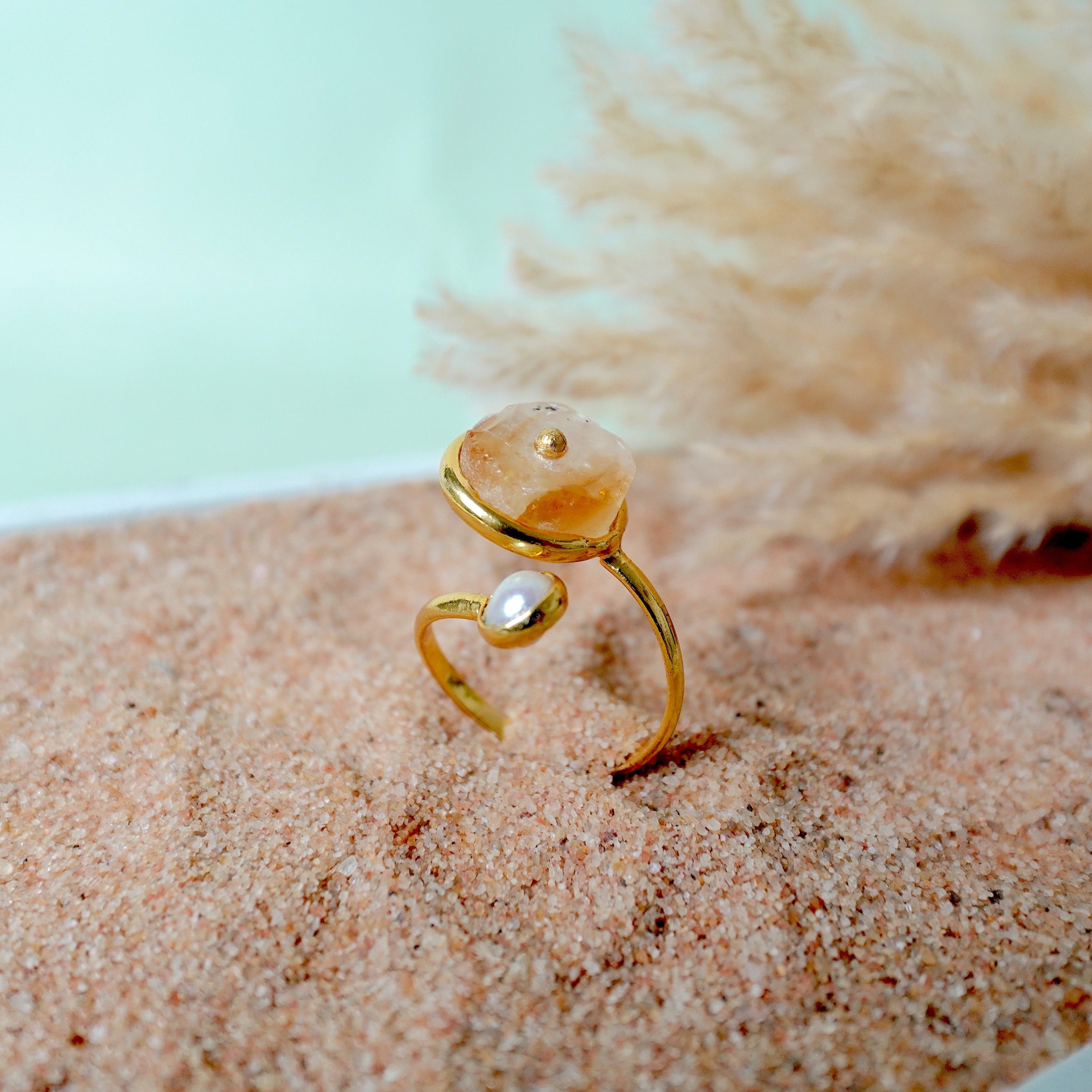 Natural Citrine With Pearl Ring