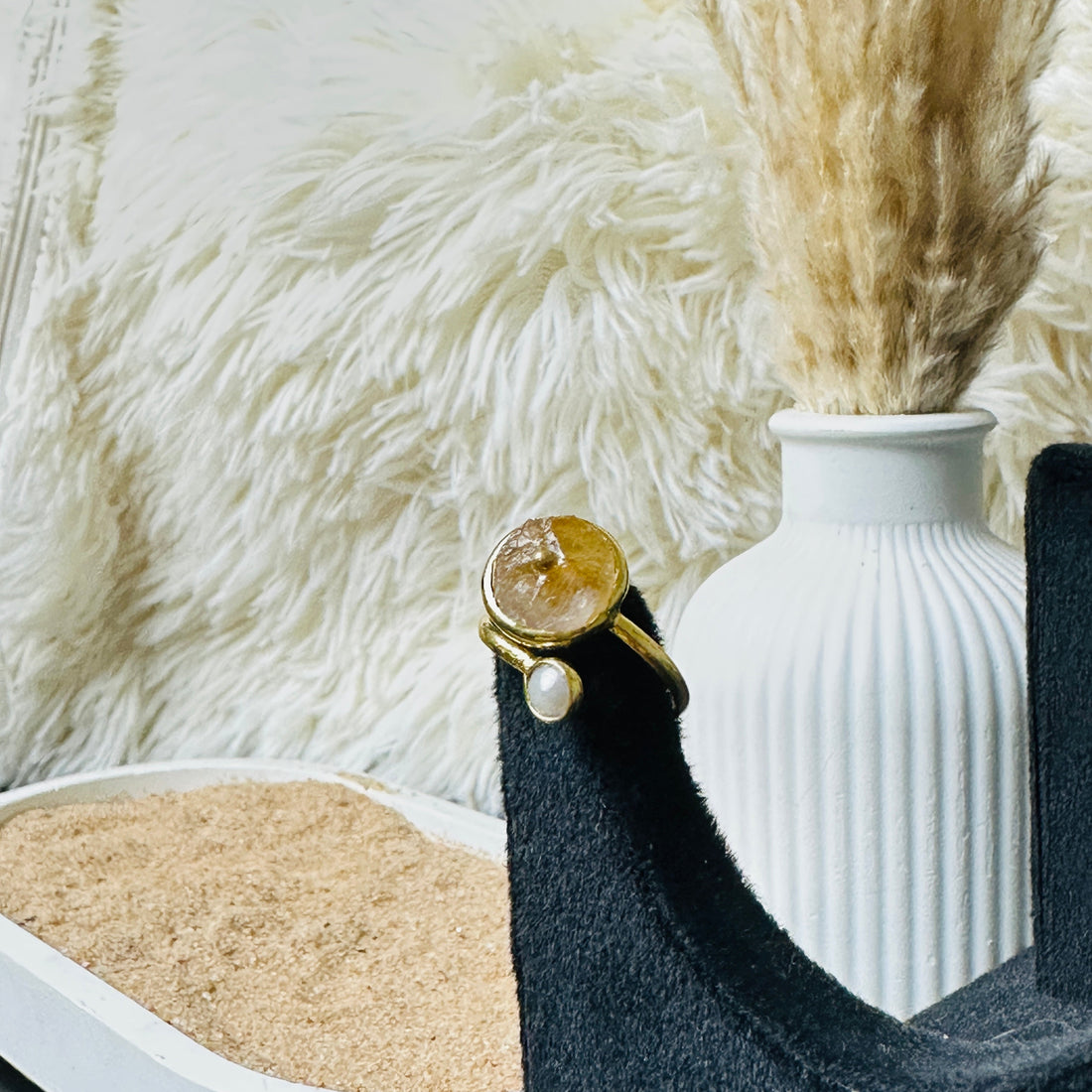 Natural Citrine With Pearl Ring