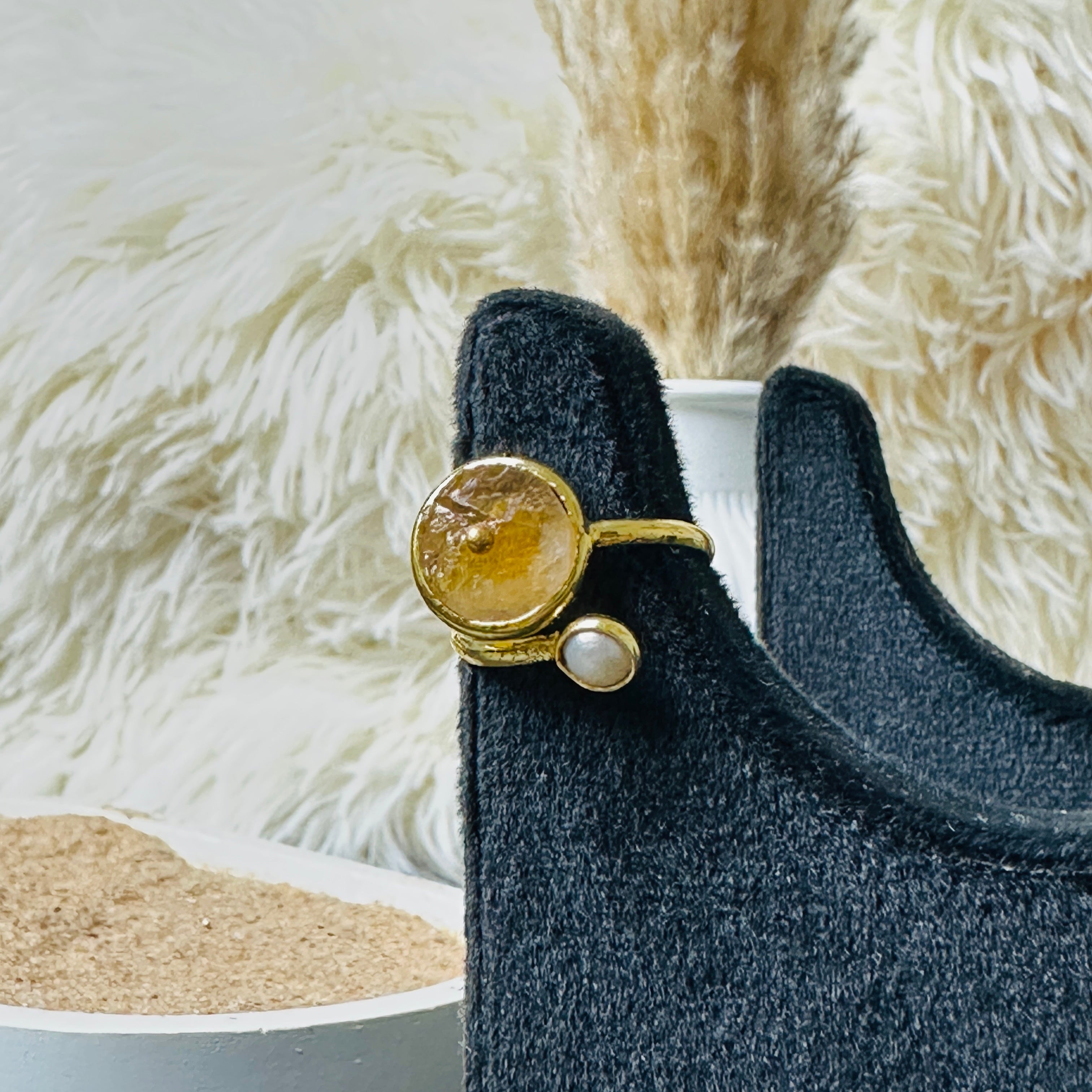 Natural Citrine With Pearl Ring