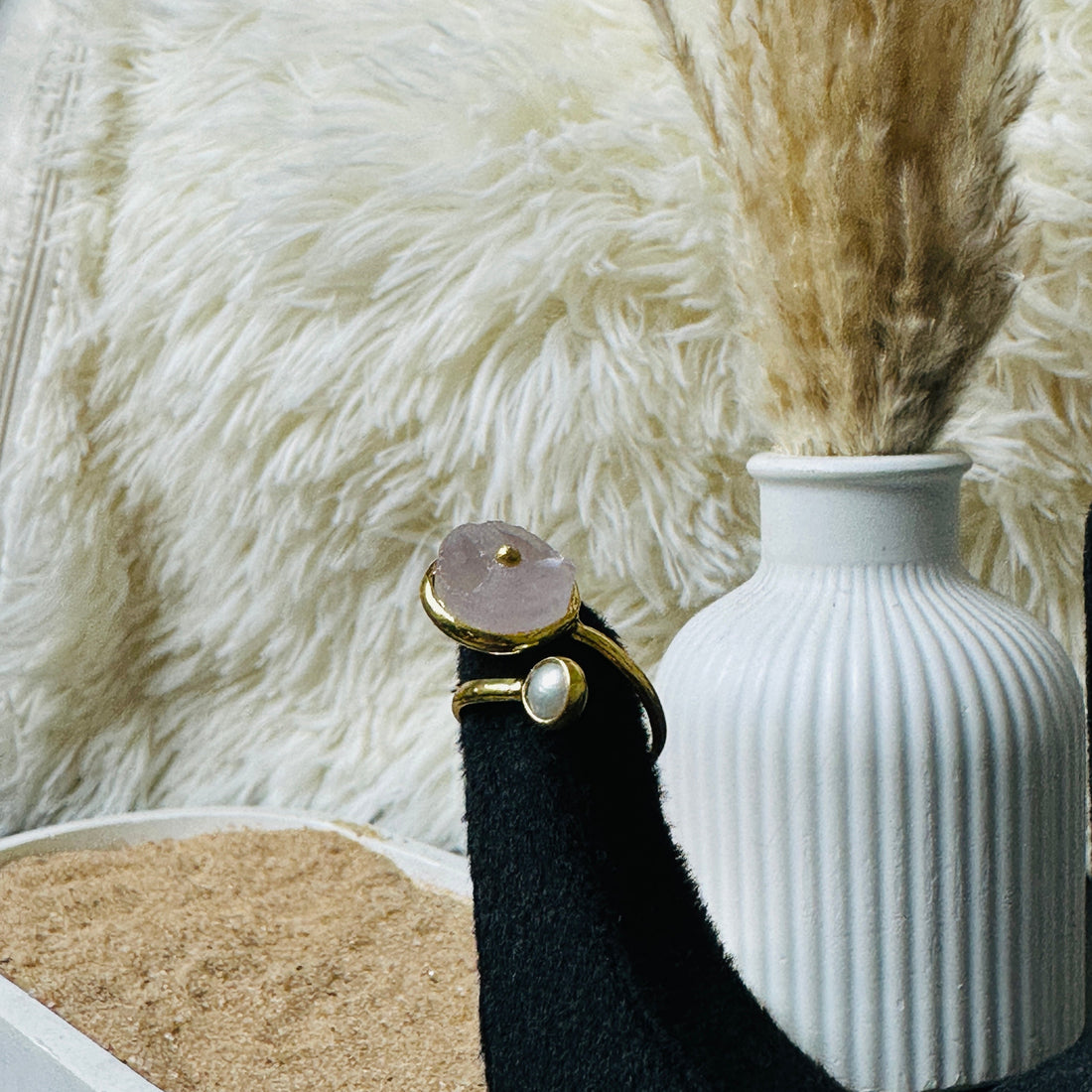 Rose Quartz With Pearl Ring