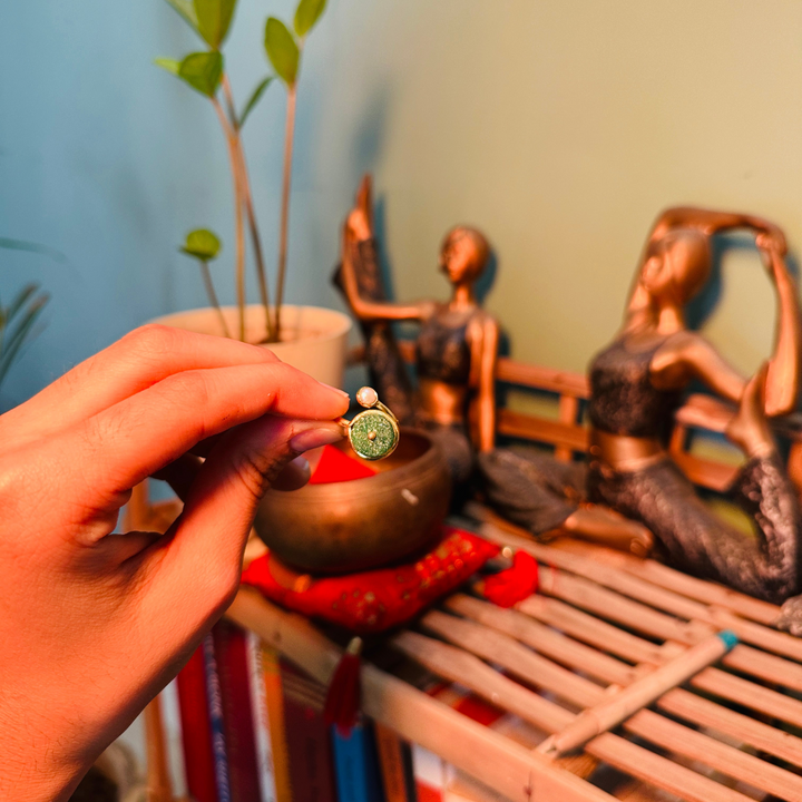 Green Aventurine With Pearl Ring